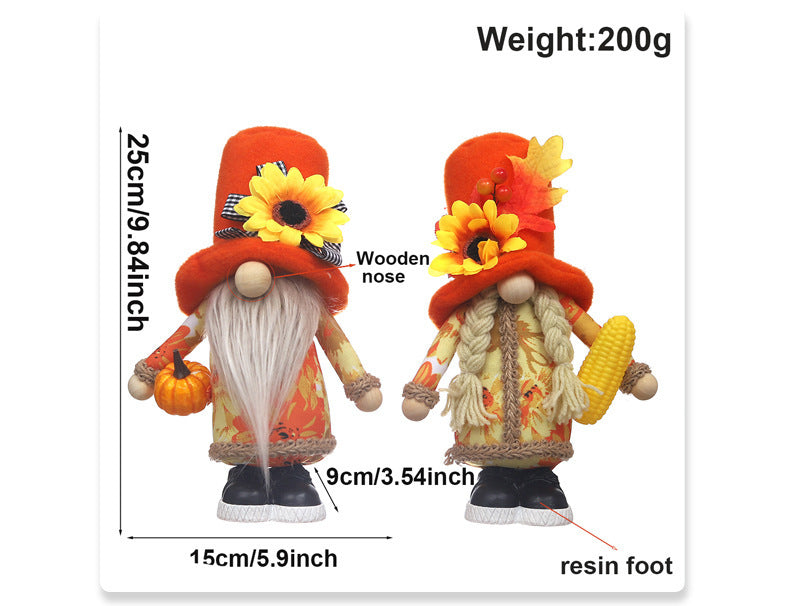 Harvest Season Maple Leaf Couple Decoration Holding Pumpkin Doll