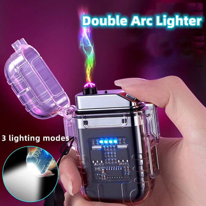 Transparent Shell Double Arc Lighter Waterproof And Windproof Outdoor Lighter Lighting Multi-purpose Electronic Cigarette Lighter