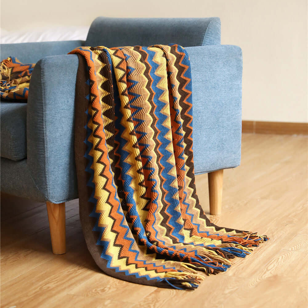 Bohemian Knitted Sofa Blanket – Cozy & Stylish
