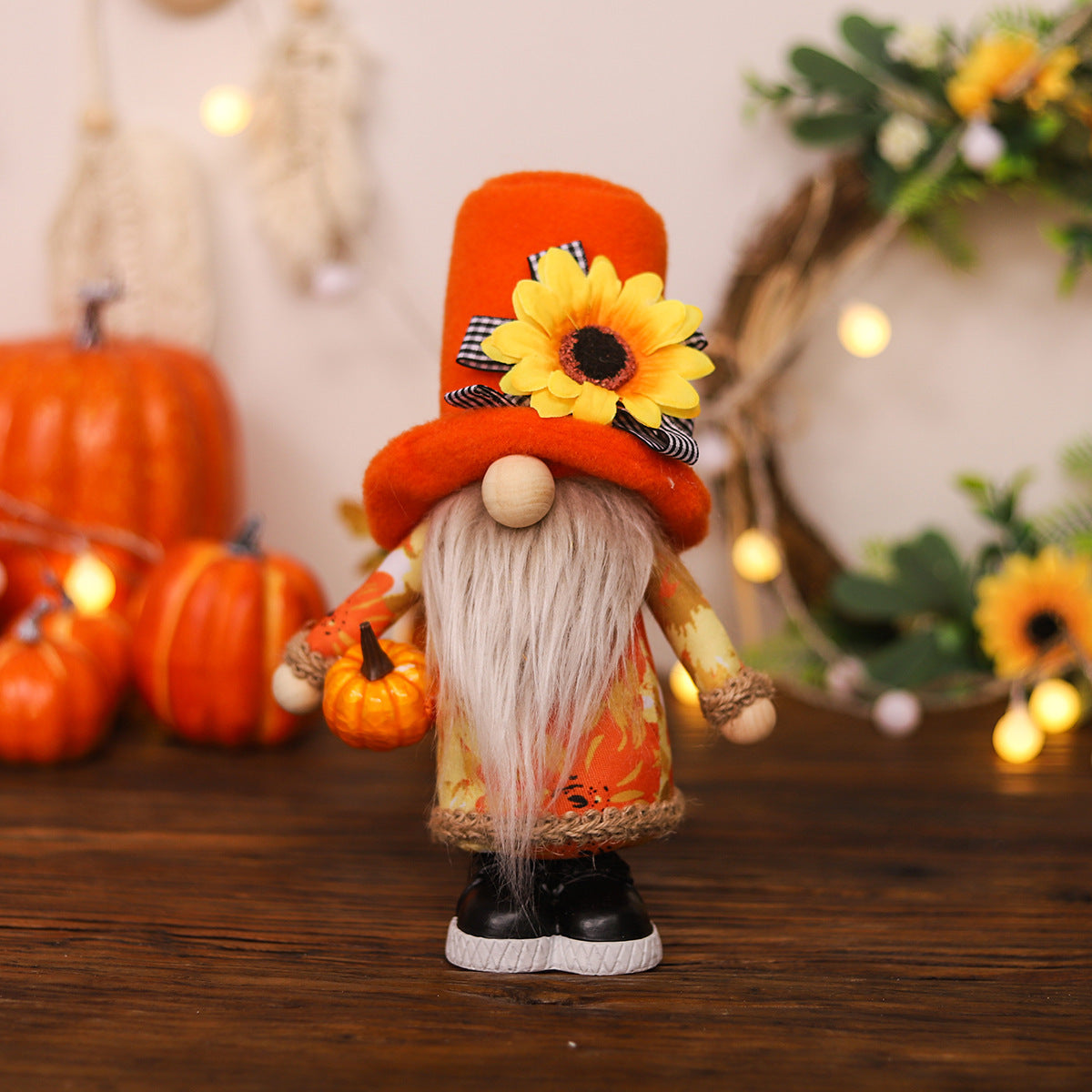 Harvest Season Maple Leaf Couple Decoration Holding Pumpkin Doll
