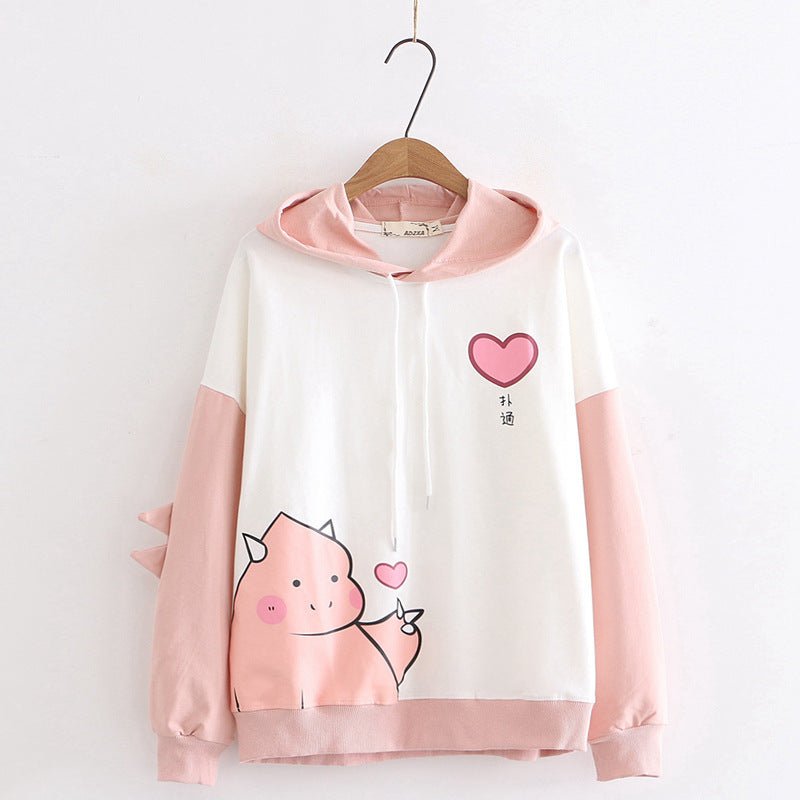 Bixin dinosaur print color block long sleeve sweater