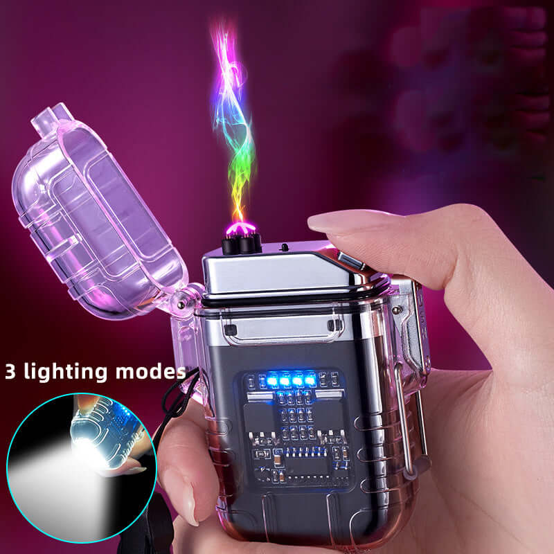 Transparent Shell Double Arc Lighter Waterproof And Windproof Outdoor Lighter Lighting Multi-purpose Electronic Cigarette Lighter