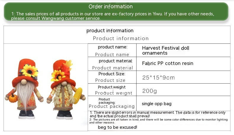 Harvest Season Maple Leaf Couple Decoration Holding Pumpkin Doll