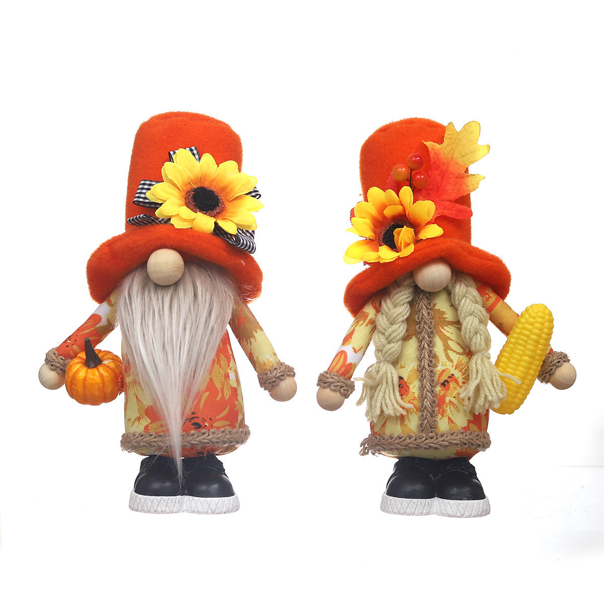 Harvest Season Maple Leaf Couple Decoration Holding Pumpkin Doll