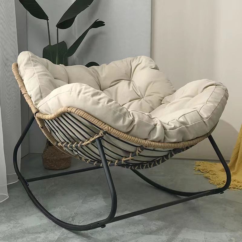 Reclinable Iron Double Rocking Chair,Giant Patio Rocking Chair, Indoor Outdoor Egg Freestyle Chair with Cushion and Frame Comfortable Upholstered Rocking Chair, Modern Lounge Chair for, Garden, Backyard, Home Improvements
