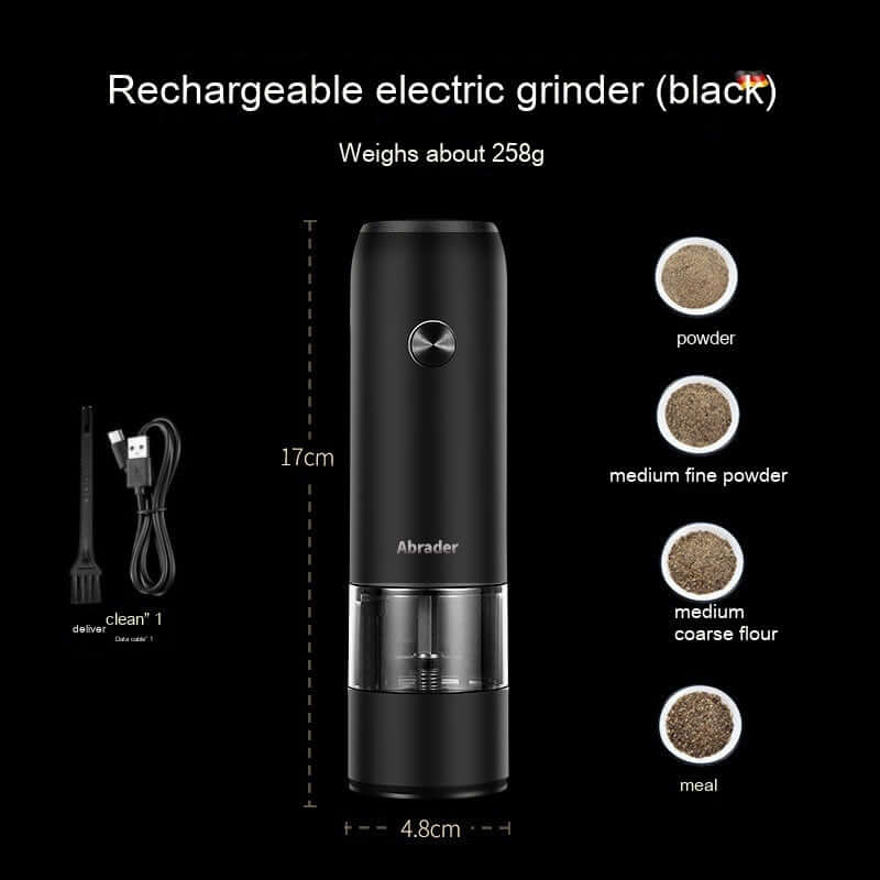 Rechargeable Electric Salt & Pepper Grinder – One-Handed, Adjustable & LED Lit!