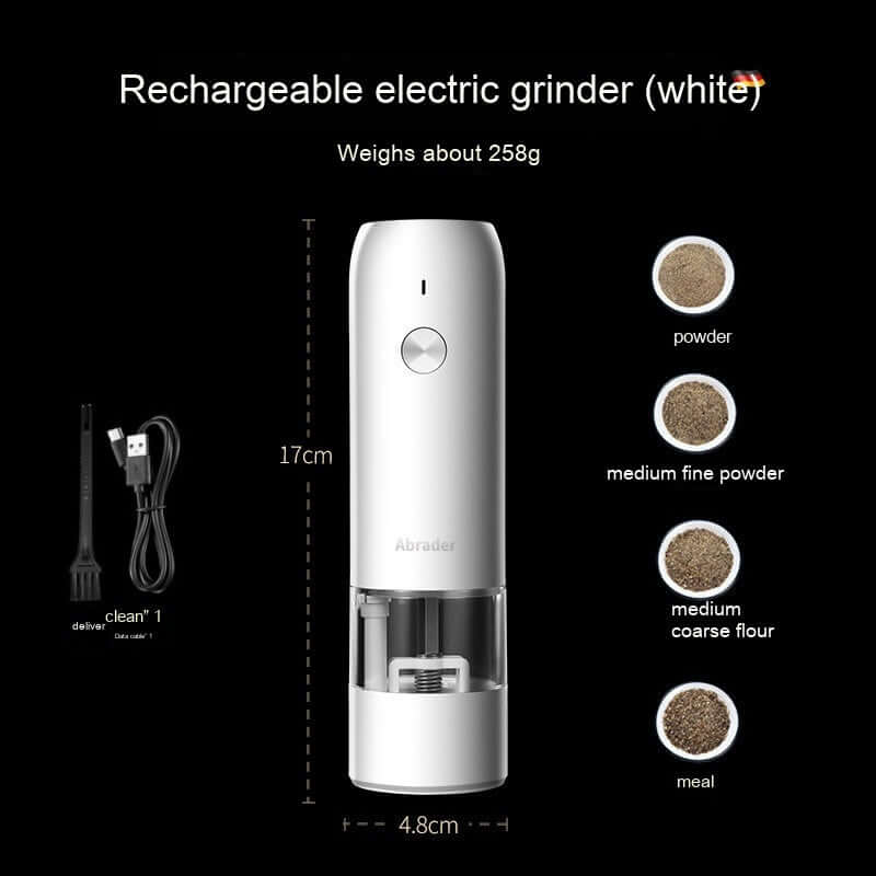 Rechargeable Electric Salt & Pepper Grinder – One-Handed, Adjustable & LED Lit!
