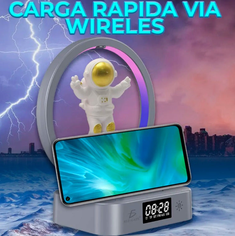 Bluetooth Speaker Alarm Clock With RGB Light And Stand With 15W Wireless Charger For Phone