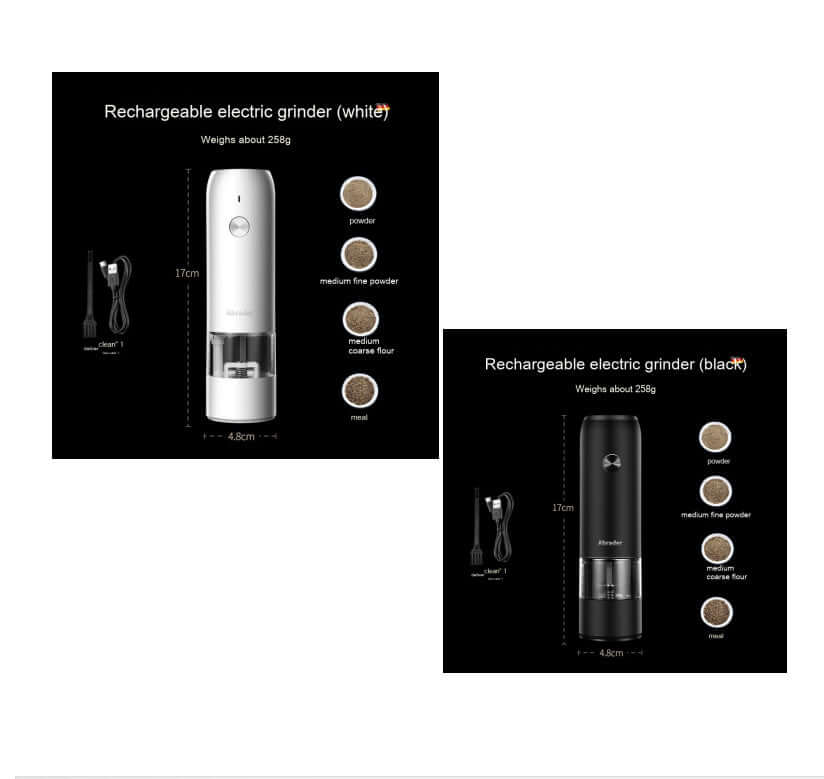 Rechargeable Electric Salt & Pepper Grinder – One-Handed, Adjustable & LED Lit!