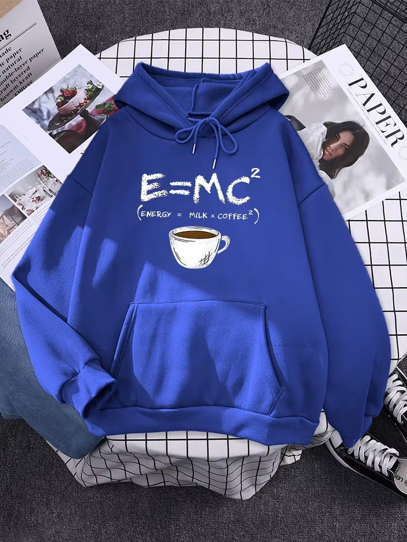 Hoodies E=Mc Coffee Personality Print Hoody for Women Harajuku Aesthetic Hoodie Warm Womens Fleece Oversized Sweatshirt Female