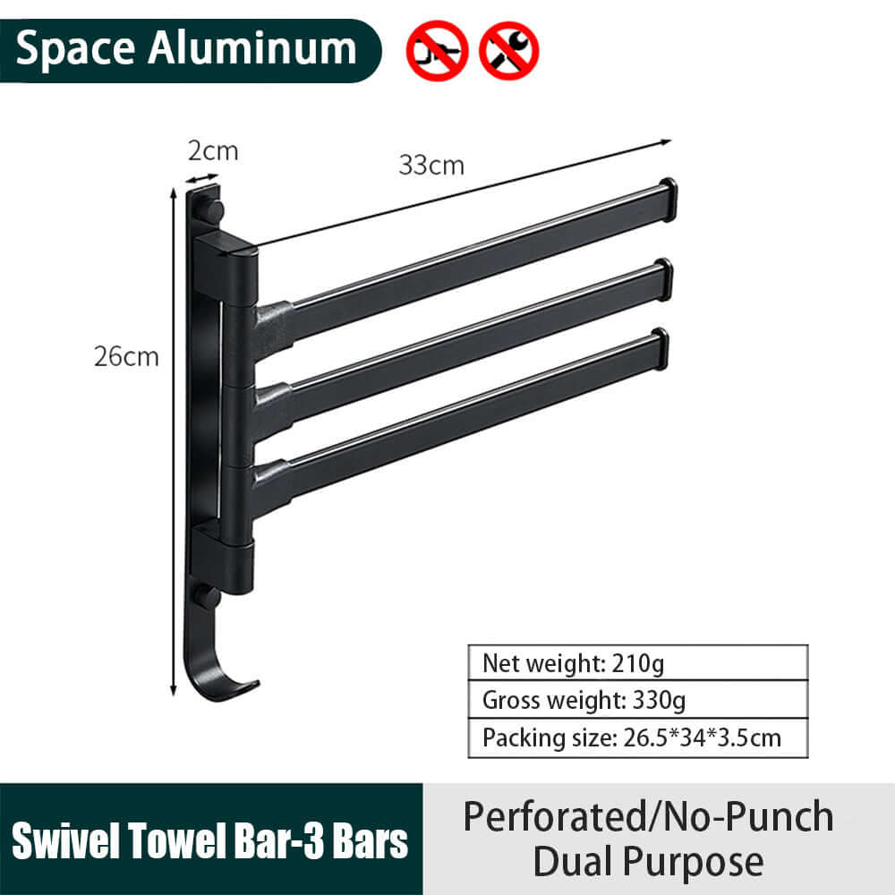 Advanced Rotating Black Towel Rack – Space-Saving & Rustproof