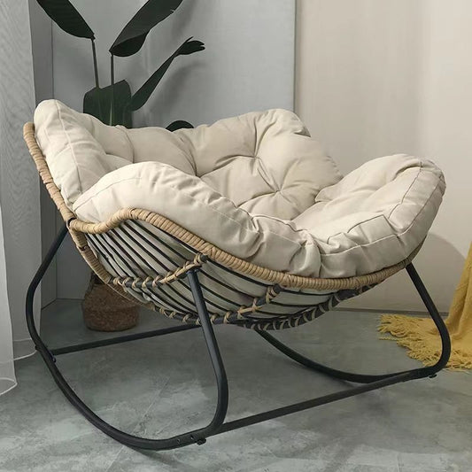 Reclinable Iron Double Rocking Chair,Giant Patio Rocking Chair, Indoor Outdoor Egg Freestyle Chair with Cushion and Frame Comfortable Upholstered Rocking Chair, Modern Lounge Chair for, Garden, Backyard, Home Improvements
