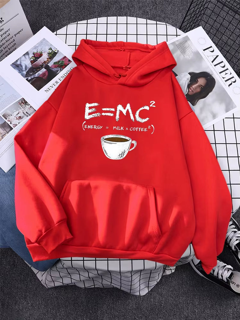 Hoodies E=Mc Coffee Personality Print Hoody for Women Harajuku Aesthetic Hoodie Warm Womens Fleece Oversized Sweatshirt Female