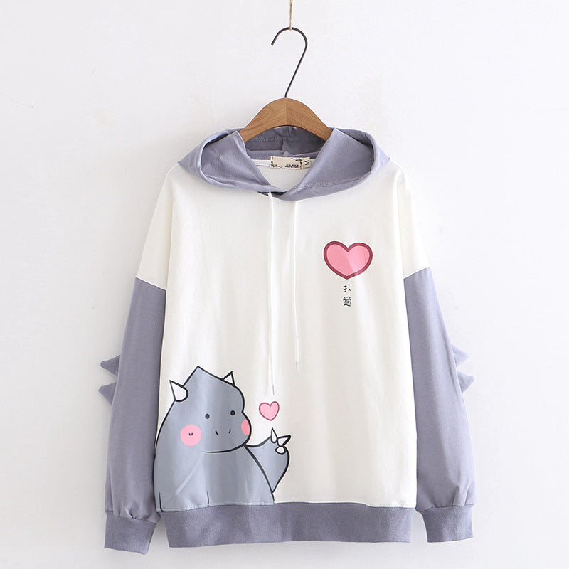 Bixin dinosaur print color block long sleeve sweater