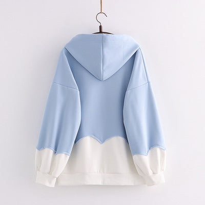 Cartoon Love Bear Print Hit Color Hoodie