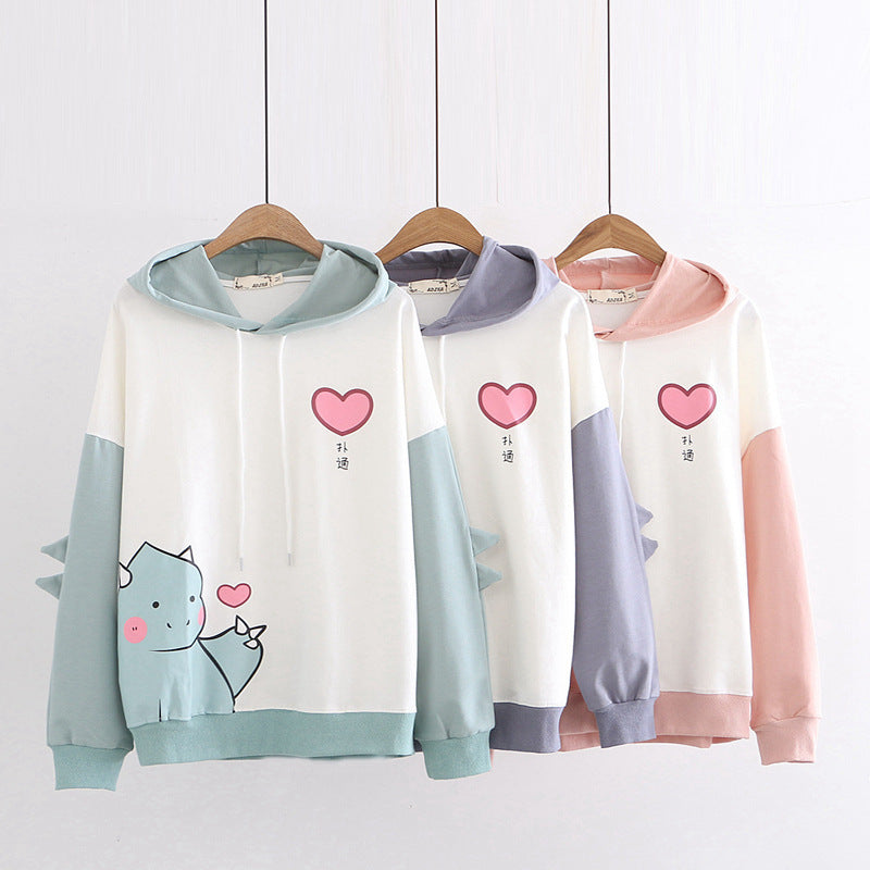 Bixin dinosaur print color block long sleeve sweater