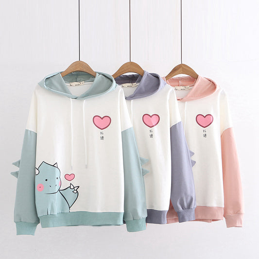 Bixin dinosaur print color block long sleeve sweater