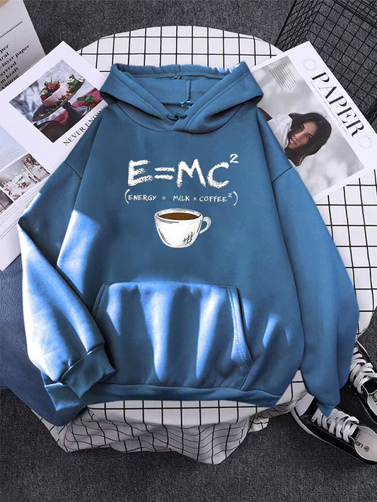 Hoodies E=Mc Coffee Personality Print Hoody for Women Harajuku Aesthetic Hoodie Warm Womens Fleece Oversized Sweatshirt Female