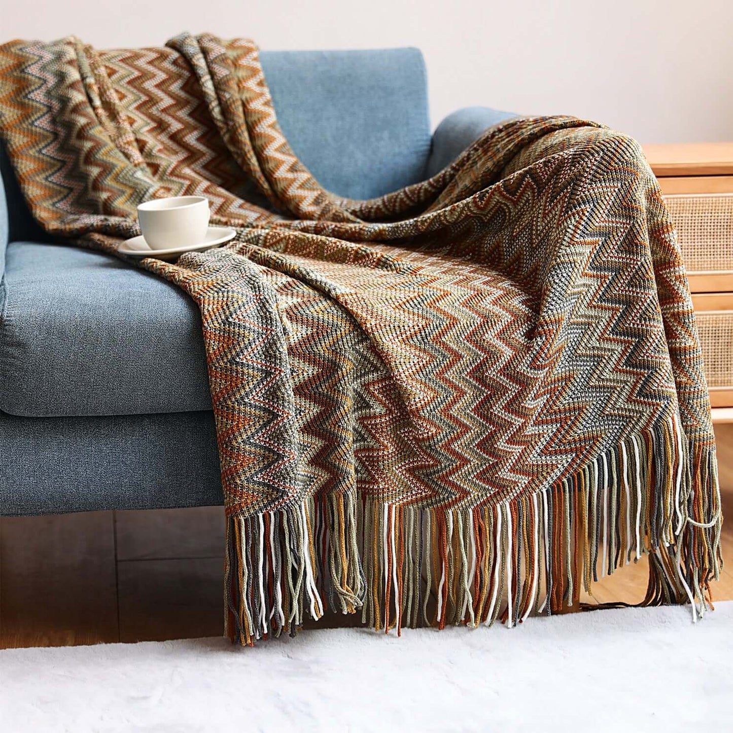Bohemian Knitted Sofa Blanket – Cozy & Stylish
