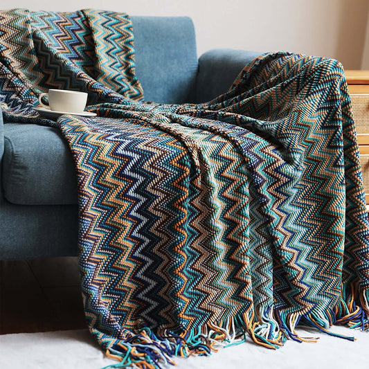 Bohemian Knitted Sofa Blanket – Cozy & Stylish