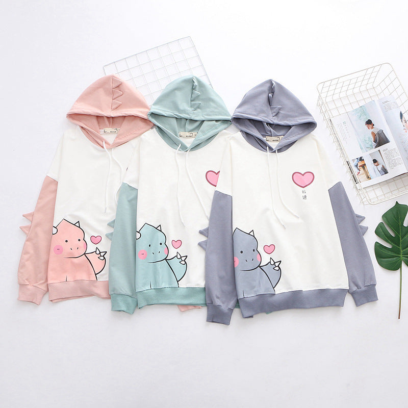 Bixin dinosaur print color block long sleeve sweater