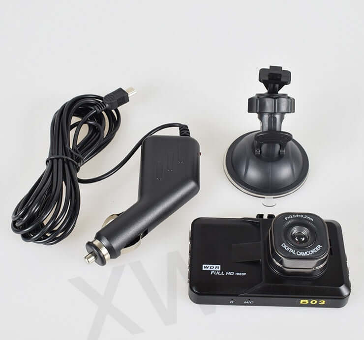 1080P wide-angle night vision dash cam with car charger and suction mount for recording drives