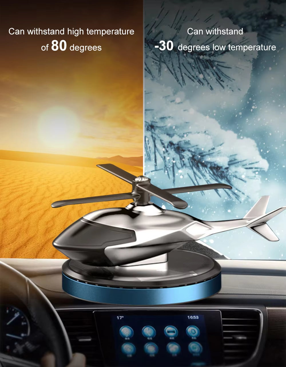 Solar Power Helicopter Air Fresh Cystal Solar Energy Plane Diffuser Spinning Helicopter Perfume Car Dashboard Aromatherapy