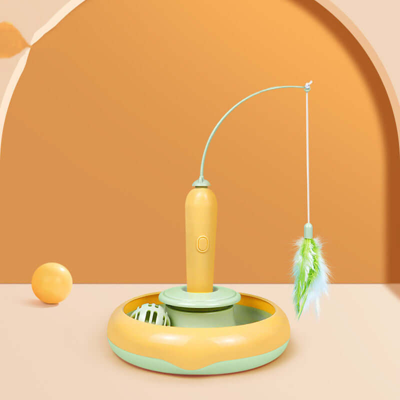 2-in-1 Interactive Cat Toy with Feather Turntable