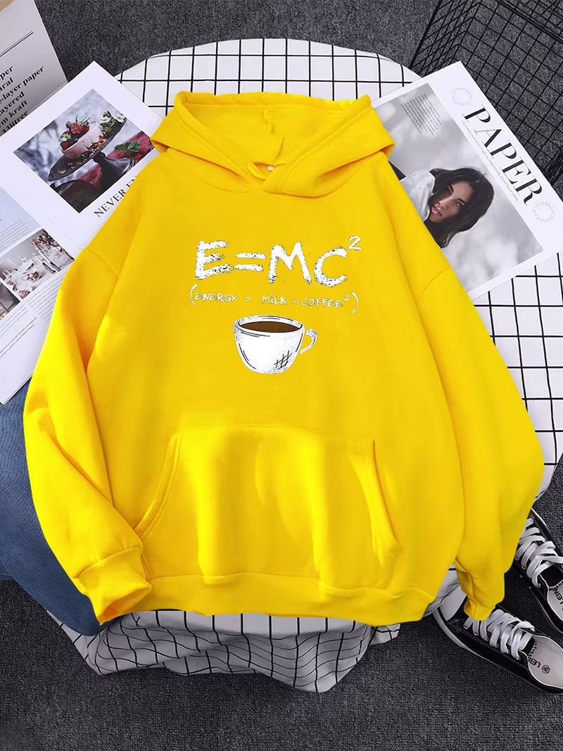 Hoodies E=Mc Coffee Personality Print Hoody for Women Harajuku Aesthetic Hoodie Warm Womens Fleece Oversized Sweatshirt Female