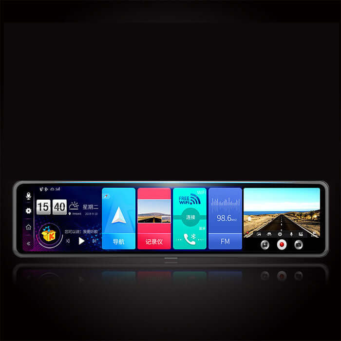 12-Inch 4G SmartVision Driving Recorder with HD display and app interface for navigation and entertainment.