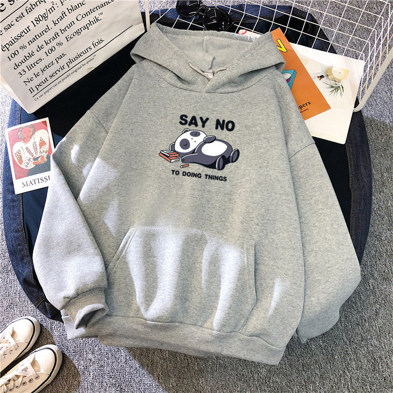 Hooded Plus Fleece Panda Sweater Women's Casual Loose Top
