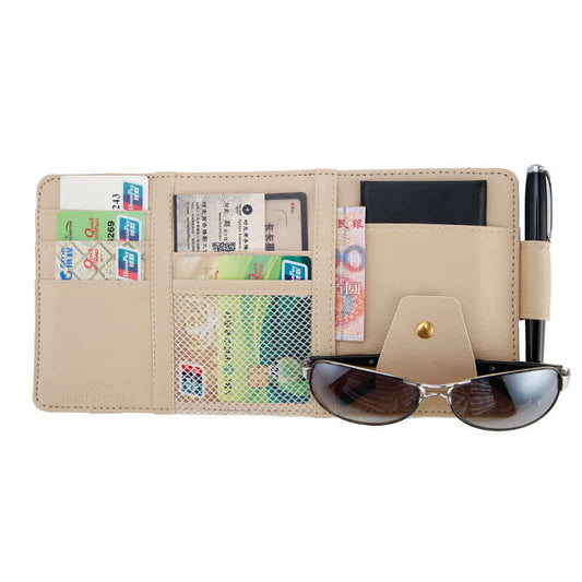 PU Leather Car Sun Visor Organizer – Multi-Functional Storage Clip