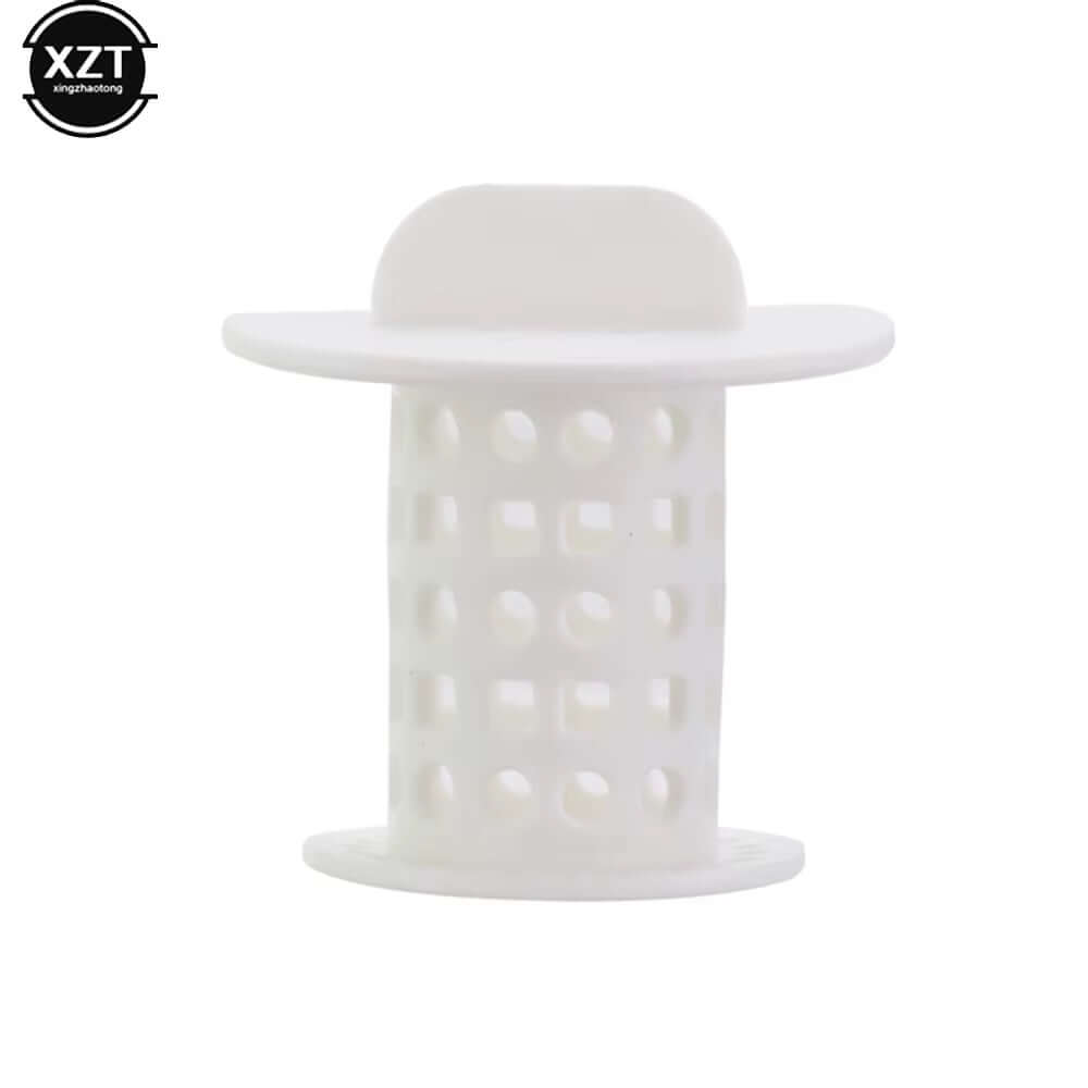 1PC white versatile bathroom drain hair catcher and stopper with a round design and grid pattern, ideal for preventing clogging.