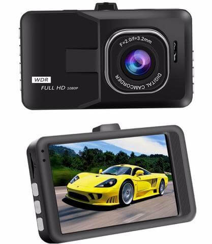 1080P wide-angle night vision dash cam showcasing a full HD display and vibrant image of a sports car.