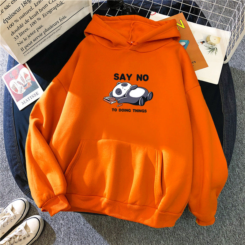 Hooded Plus Fleece Panda Sweater Women's Casual Loose Top