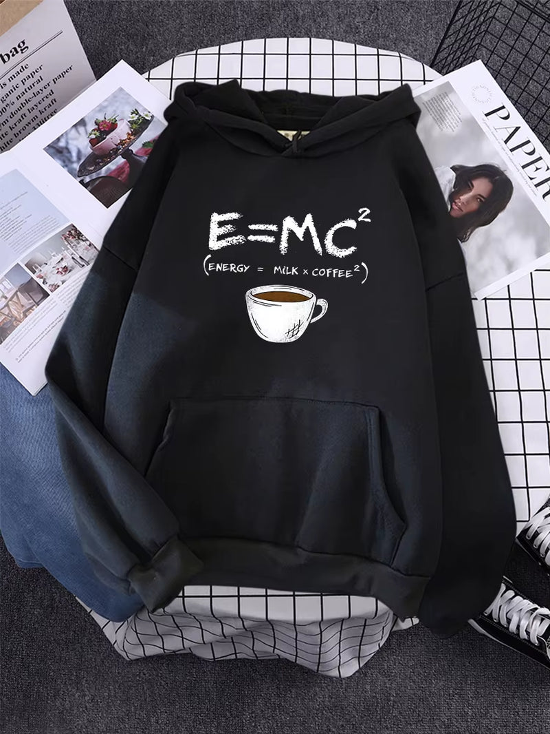Hoodies E=Mc Coffee Personality Print Hoody for Women Harajuku Aesthetic Hoodie Warm Womens Fleece Oversized Sweatshirt Female