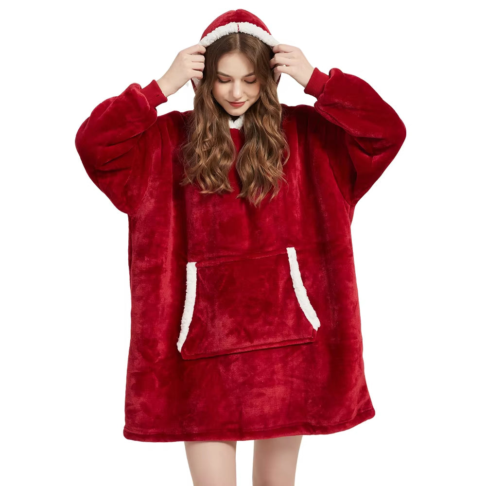 Winter Sherpa Blanket with Sleeves Ultra Plush Fleece Sweatshirt Blanket Hoodie Pink Grey Wine Blue Warm Flannel Hooded Blankets