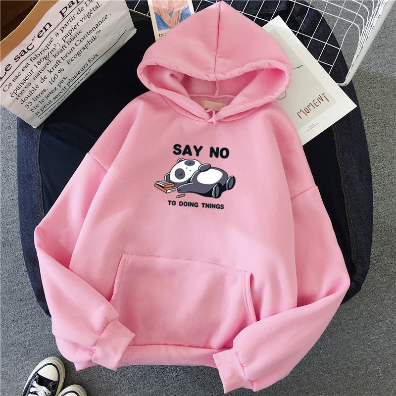 Hooded Plus Fleece Panda Sweater Women's Casual Loose Top