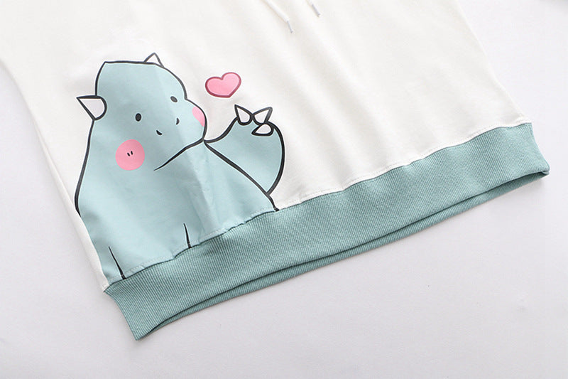 Bixin dinosaur print color block long sleeve sweater