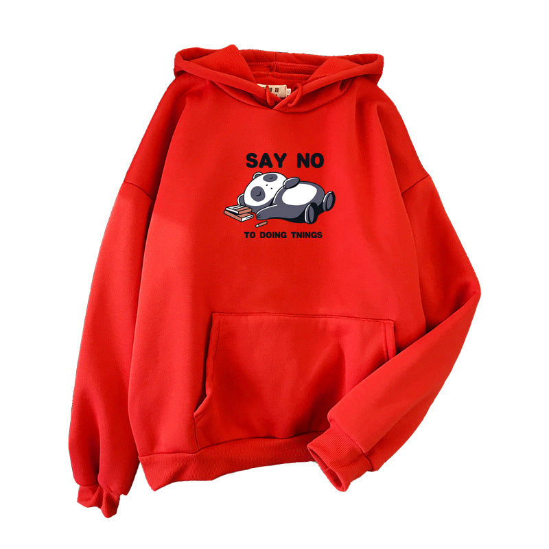 Hooded Plus Fleece Panda Sweater Women's Casual Loose Top