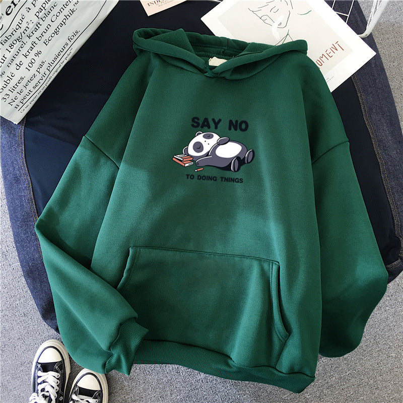 Hooded Plus Fleece Panda Sweater Women's Casual Loose Top