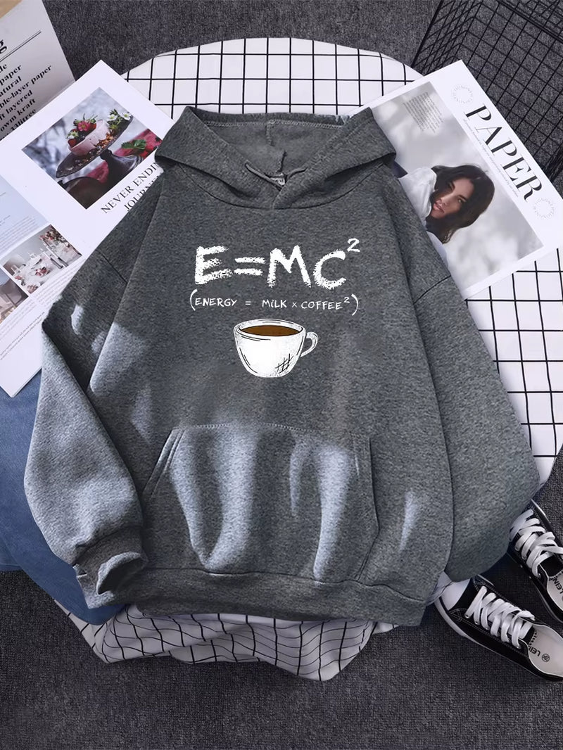 Hoodies E=Mc Coffee Personality Print Hoody for Women Harajuku Aesthetic Hoodie Warm Womens Fleece Oversized Sweatshirt Female