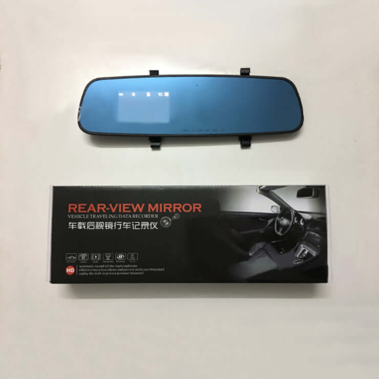 1080P HD rearview mirror driving recorder with packaging, ideal for vehicle safety and recording.