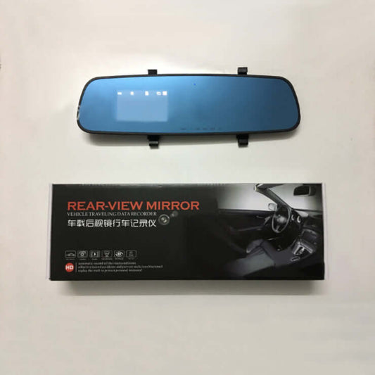 1080P HD rearview mirror driving recorder with packaging, ideal for vehicle safety and recording.