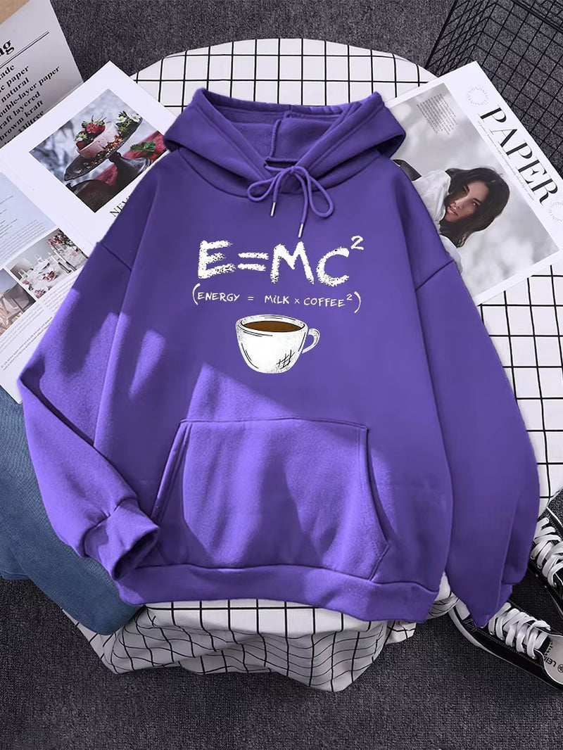 Hoodies E=Mc Coffee Personality Print Hoody for Women Harajuku Aesthetic Hoodie Warm Womens Fleece Oversized Sweatshirt Female