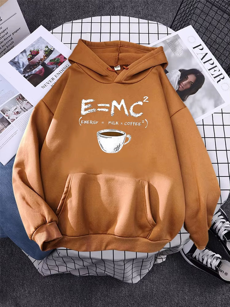 Hoodies E=Mc Coffee Personality Print Hoody for Women Harajuku Aesthetic Hoodie Warm Womens Fleece Oversized Sweatshirt Female