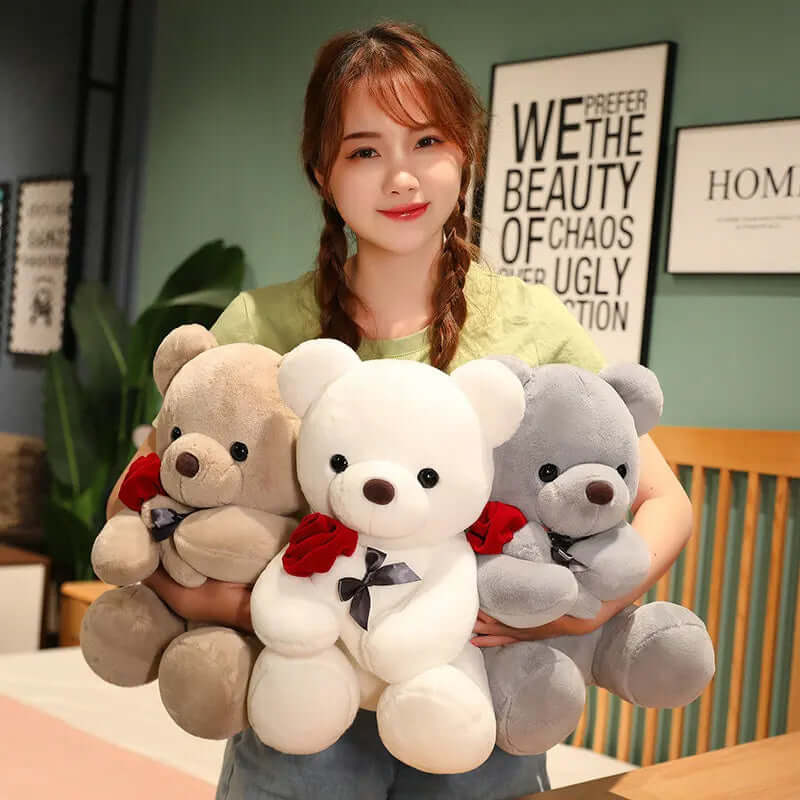 Rose Teddy Bear Plush Pillow - Soft & Adorable Gift