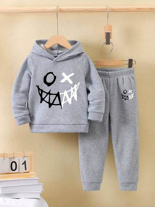2Sets Fall/Winter New Casual Comfort Sports Style Warm Boy Print Warm Lining Hoodie and Tracksuit Pants