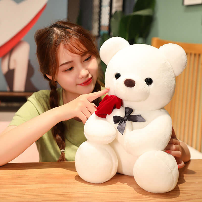 Rose Teddy Bear Plush Pillow - Soft & Adorable Gift
