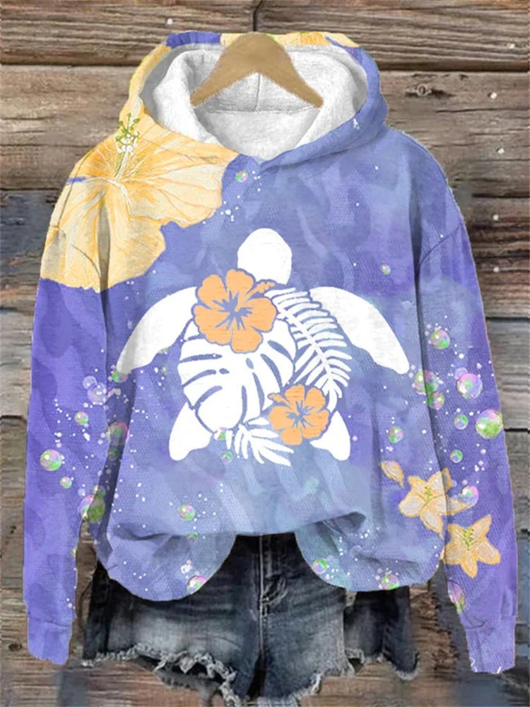 Fashion European And American Style Autumn And Winter Floral Print Long Sleeve Pullover